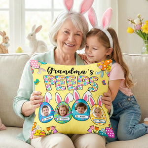 Grandma's Bunnies Ears Easter Eggs Photo Soft Throw Pillow Cover with Name - Personalized Pillow