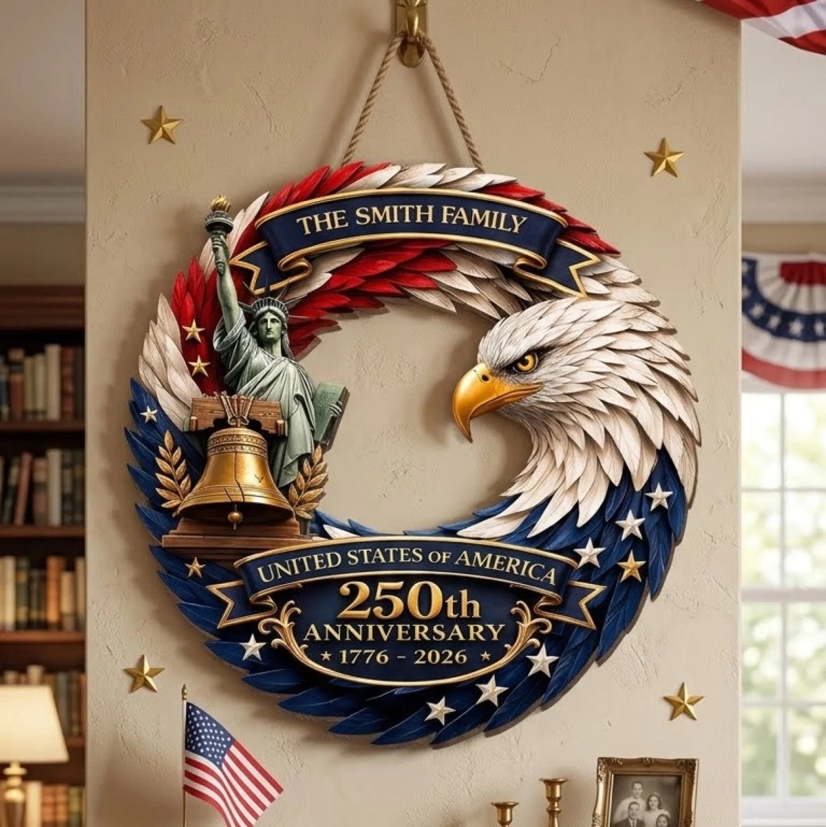 Custom Family Wood Sign Personalized America 250th Anniversary Gifts
