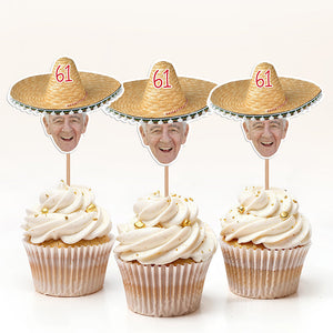 Mexican Fiesta Sombrero Maracas – Custom Photo Personalized Cupcake Topper