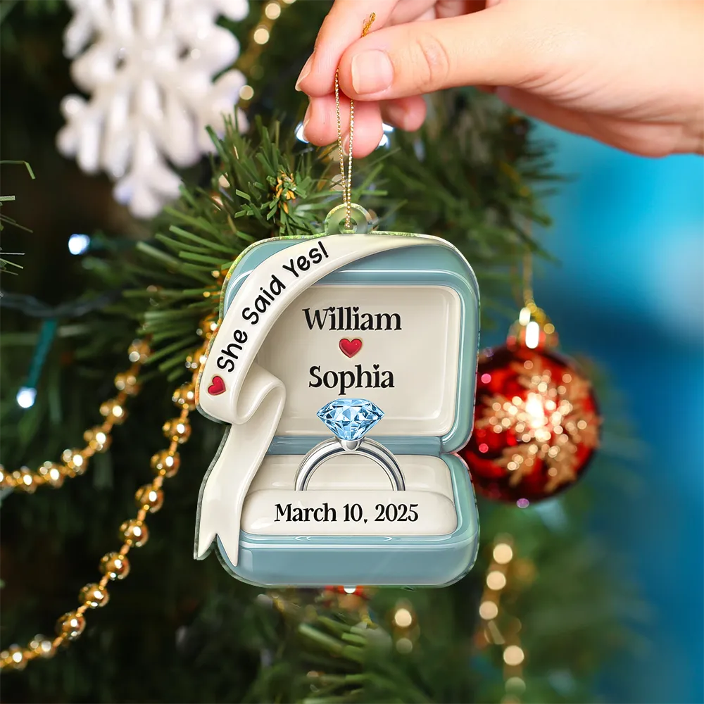 She Said Yes Engaged Married Ceramic Effect Ring Box - Personalized Custom Shaped Acrylic Ornament