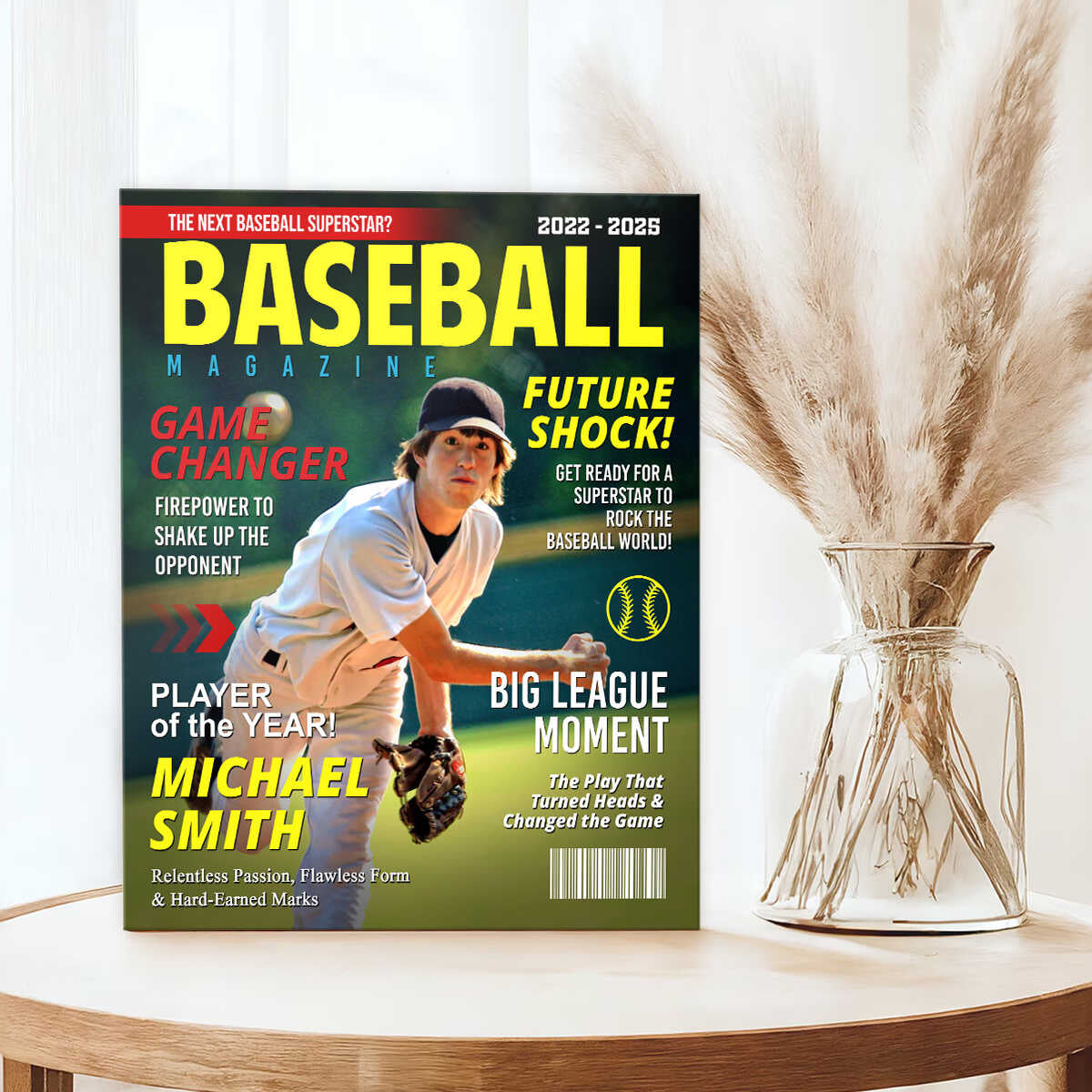 Personalized  Custom Baseball Magazine Cover Canvas, Graduation Gifts for Baseball Player