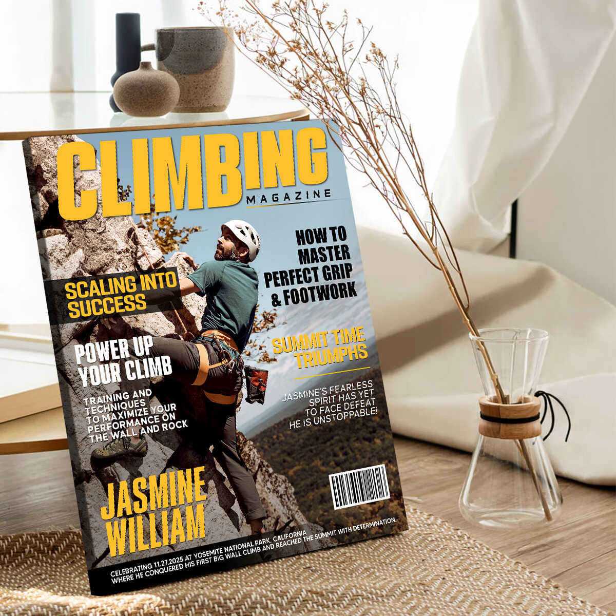 Personalized Climbing Magazine Cover Canvas , Custom Adventure Magazine Cover, Unique Gifts For Climbing Lover