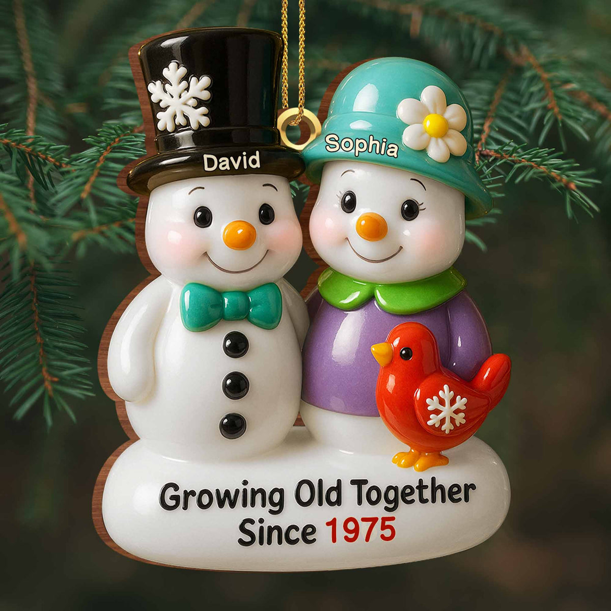 Growing Old Together Snowmen Ornament,Custom Wood Ornament,Gift For Couples
