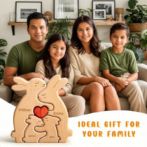 Wooden Rabbit Family Puzzle With Heart - Personalized Puzzle for Family