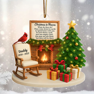 Christmas In Heaven Cardinal On Chair Personalized Acrylic Ornament Memorial Sympathy Gift