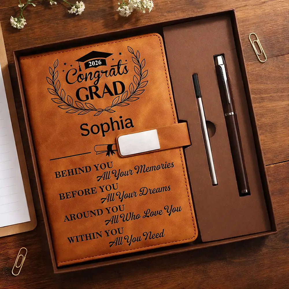 Congrats Grad Personalized Leather Notebook Set