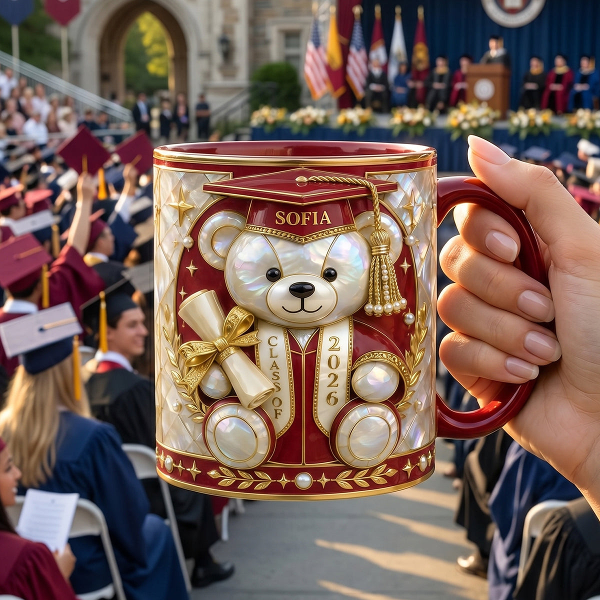 Lovely Bear 3D Effect Coffee Mug - Personalized Graduation Gift