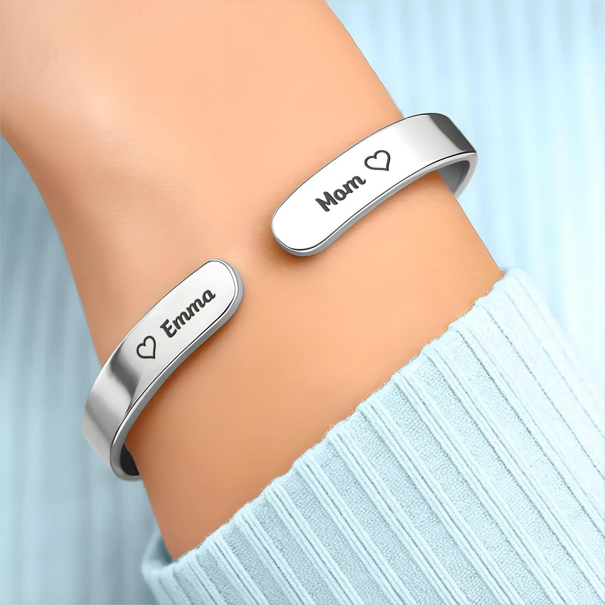 Mom & Daughter Always Connected By Heart - Personalized Bracelet Cuff Gift For Mother and Daughter