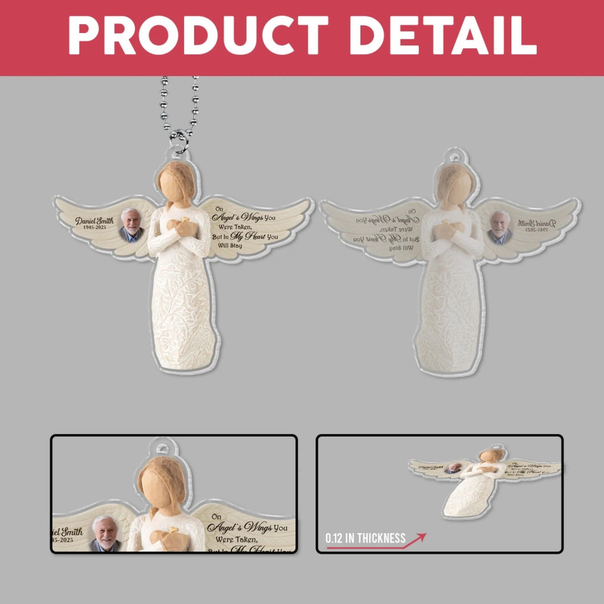 On Angel's Wings You Were Taken, But In My Heart You Will Stay - Personalized Acrylic Car Hanger, Remembrance Angel, Memorial Gift