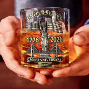American 250th Anniversary Custom Name- Personalized Whiskey Glass