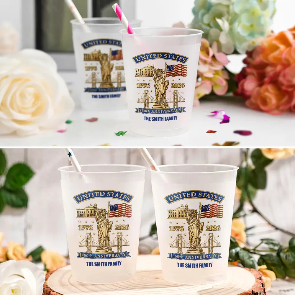Custom Family Name 250th Anniversary USA - Personalized Frosted Cups