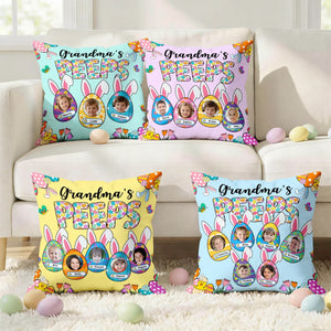 Grandma's Bunnies Ears Easter Eggs Photo Soft Throw Pillow Cover with Name - Personalized Pillow