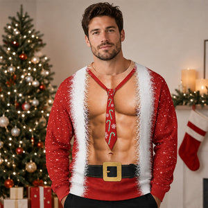 Funny Santa Body Illusion Christmas Sweatshirt –  Personalized Novelty Christmas Party Sweater