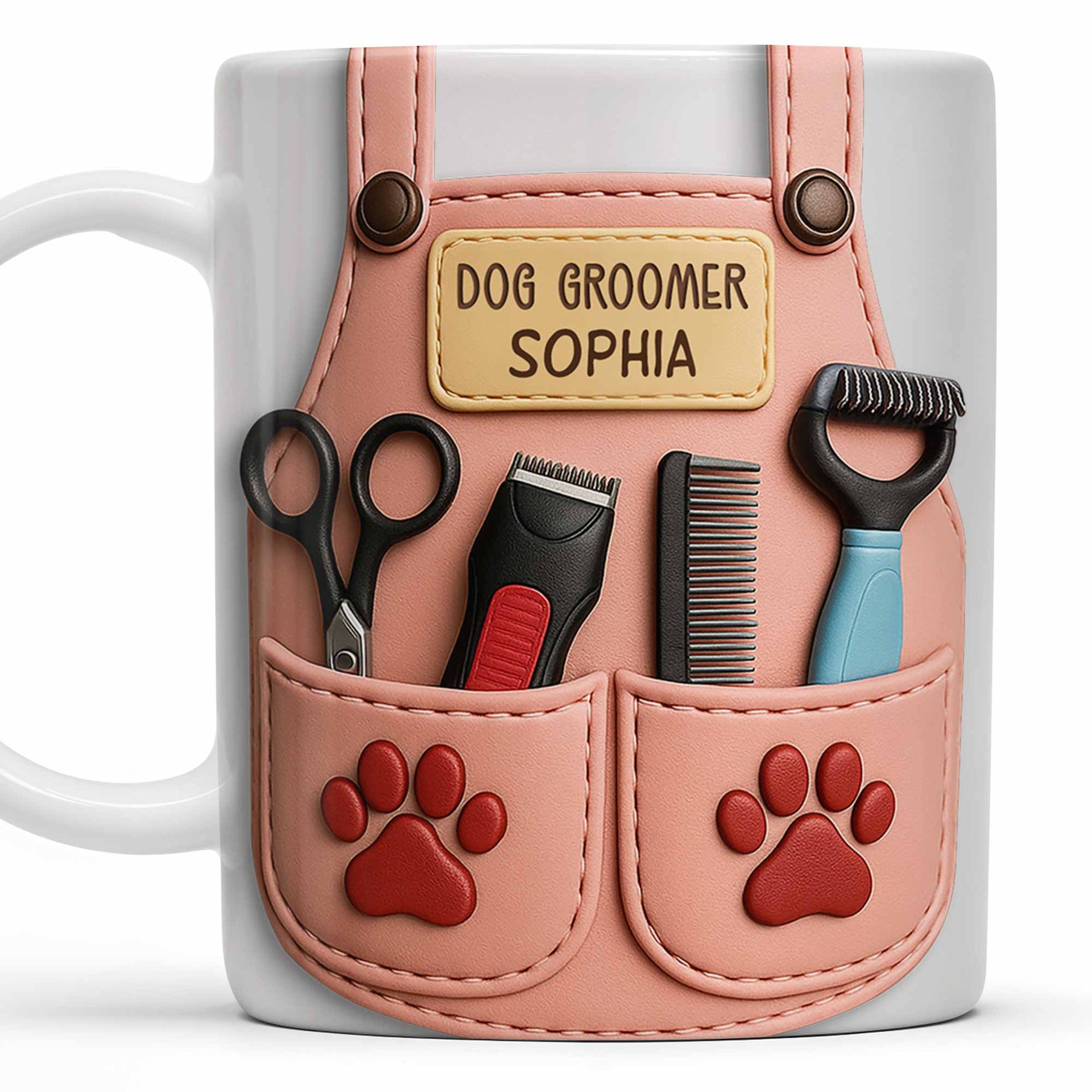 Personalized Dog Groomer, Scissors And Paw Prints Mug, Gift For Pet Care Professionals And Dog Lovers