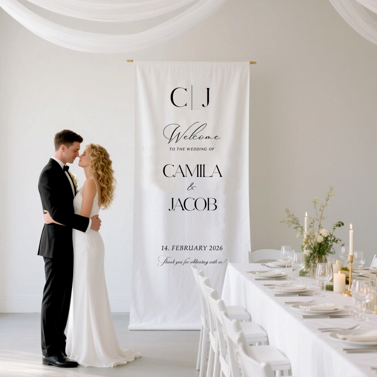 Custom Wedding Welcome Sign Wedding Banner - Personalized Fabric Banner for Ceremony or Reception Entrance