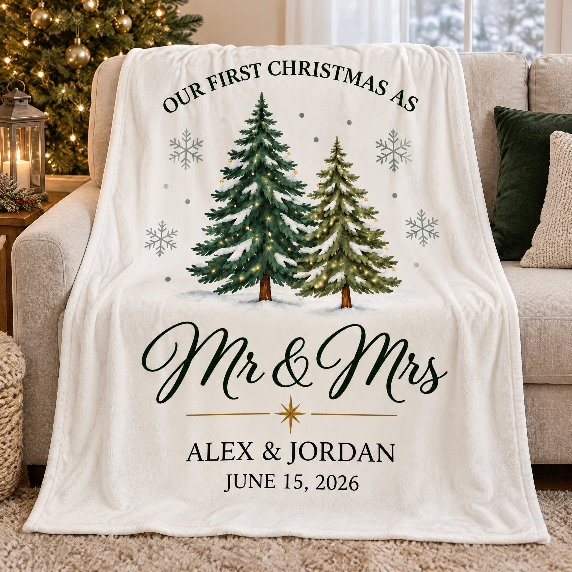 Newlywed First Christmas Personalized Blanket Cozy Fireplace First Christmas Couple Keepsake