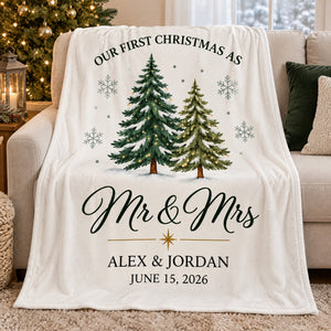 Newlywed First Christmas Personalized Blanket Cozy Fireplace First Christmas Couple Keepsake