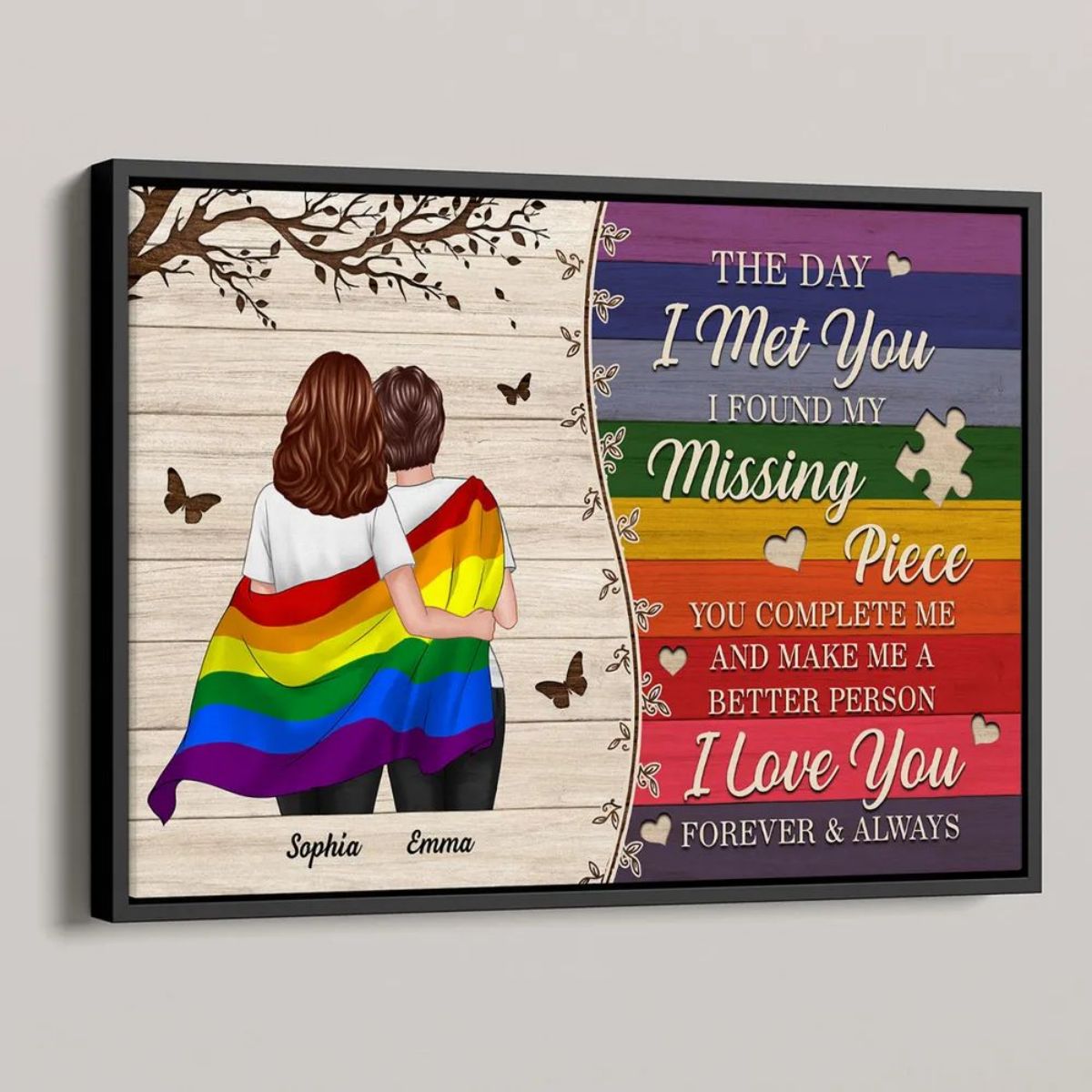Colorful Wood Pallets The Day I Met You LGBTQ Couple Hugging Flag Personalized Poster, Pride Month Gift