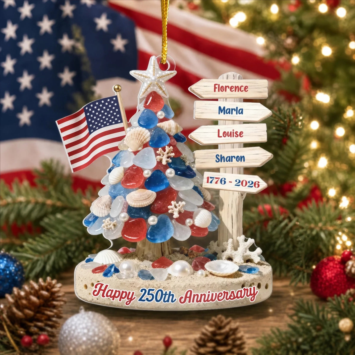 Stars, Stripes & Holiday Lights - Personalized Acrylic Ornament
