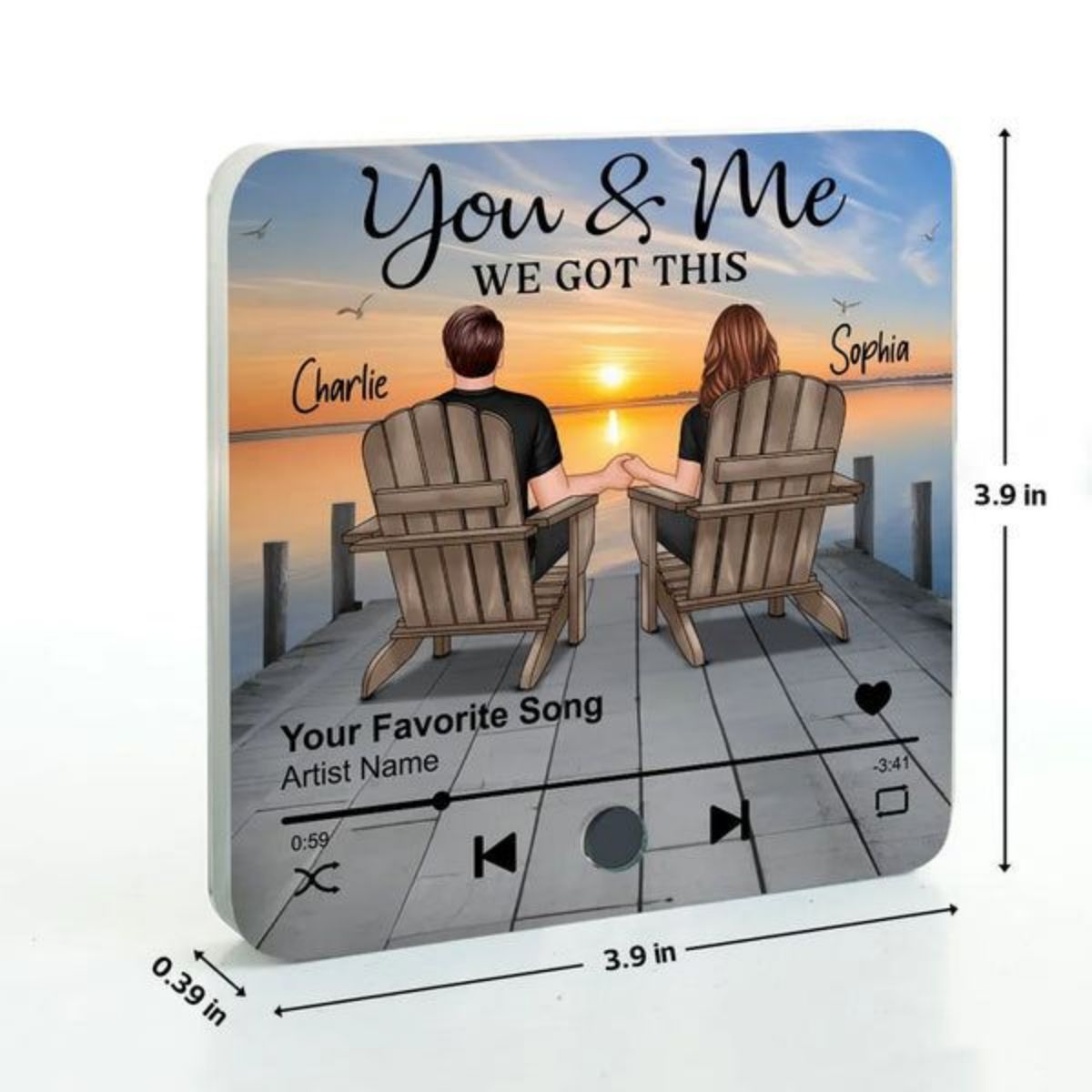 Romantic Couple Hand-in-Hand Acrylic Music Magnet & More – Personalized Anniversary & Valentine's Gift for Couples