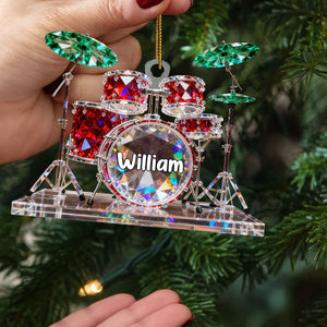 Drum Set Custom Name Stained Glass Effect Acrylic Christmas Ornament, Presents For Drummers