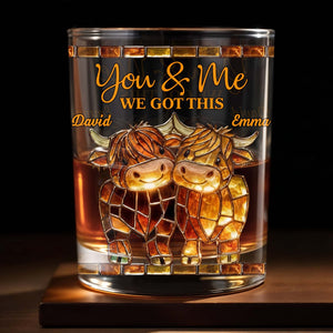 You & Me, We Got This Mosaic Cows Glass, Personalized Whiskey Glass, Gift For Couples