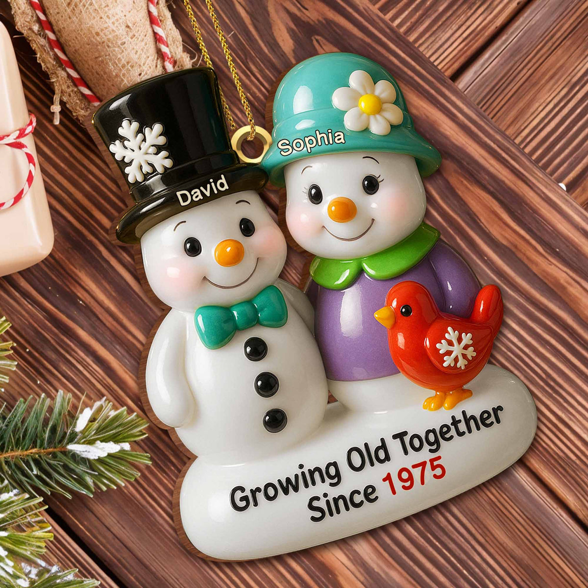 Growing Old Together Snowmen Ornament,Custom Wood Ornament,Gift For Couples
