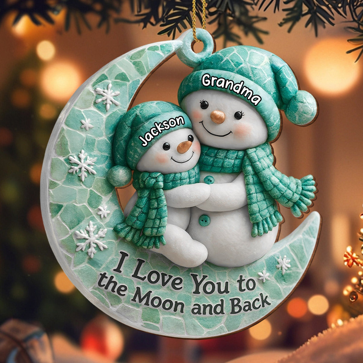 I Love You To The Moon and Back Wooden Ornament - Personalized Gift For Grandparents and Family