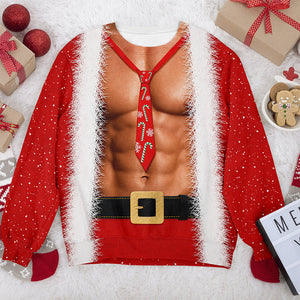 Funny Santa Body Illusion Christmas Sweatshirt –  Personalized Novelty Christmas Party Sweater