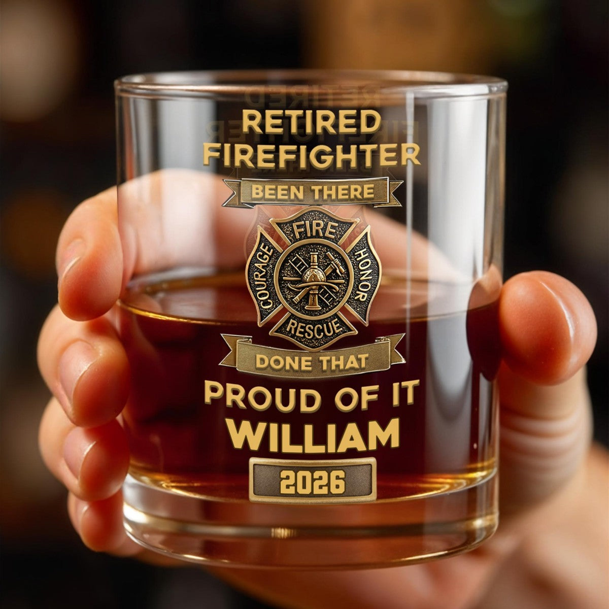 Retired Firefighter Courage Fire Honor Rescue Badge, Personalized Whiskey Glass, Gift For Retired Firefighters