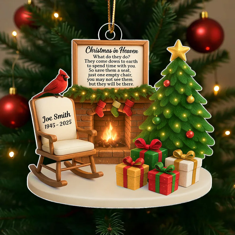 Christmas In Heaven Cardinal On Chair Personalized Acrylic Ornament Memorial Sympathy Gift