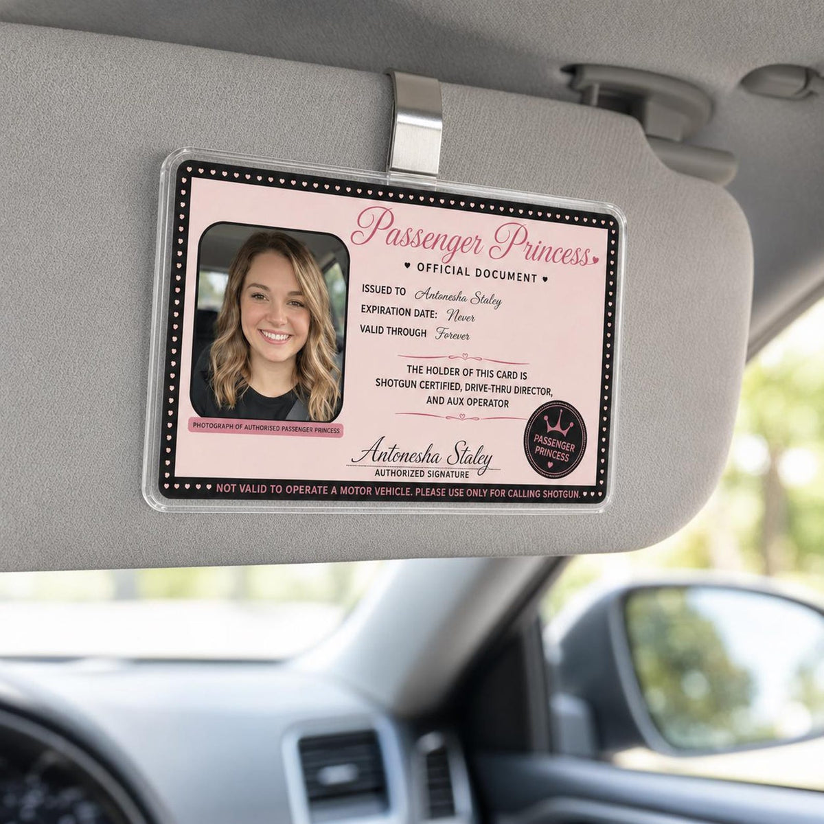 Custom Passenger Princess Acrylic Car Visor Clip - Personalized Car Accessories Owner Gift for Boyfriend, Husband