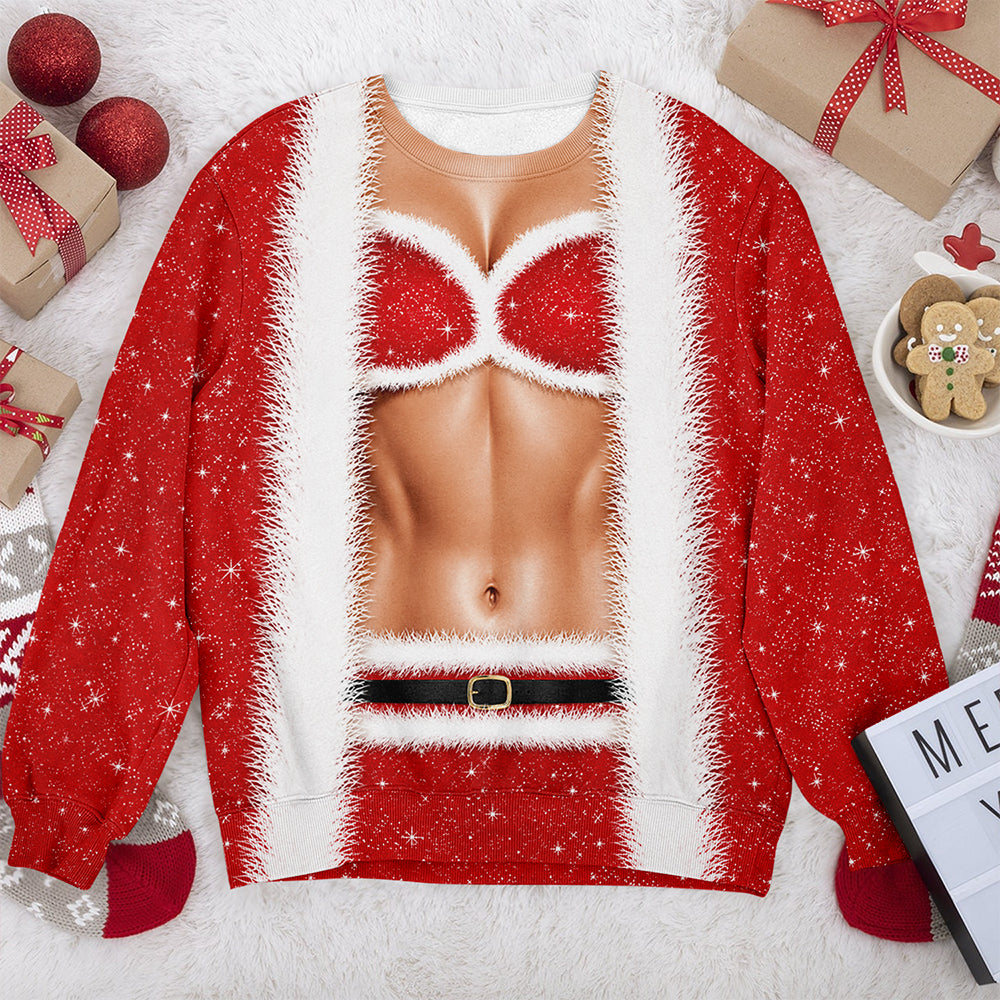 Funny Santa Body Illusion Christmas Sweatshirt –  Personalized Novelty Christmas Party Sweater
