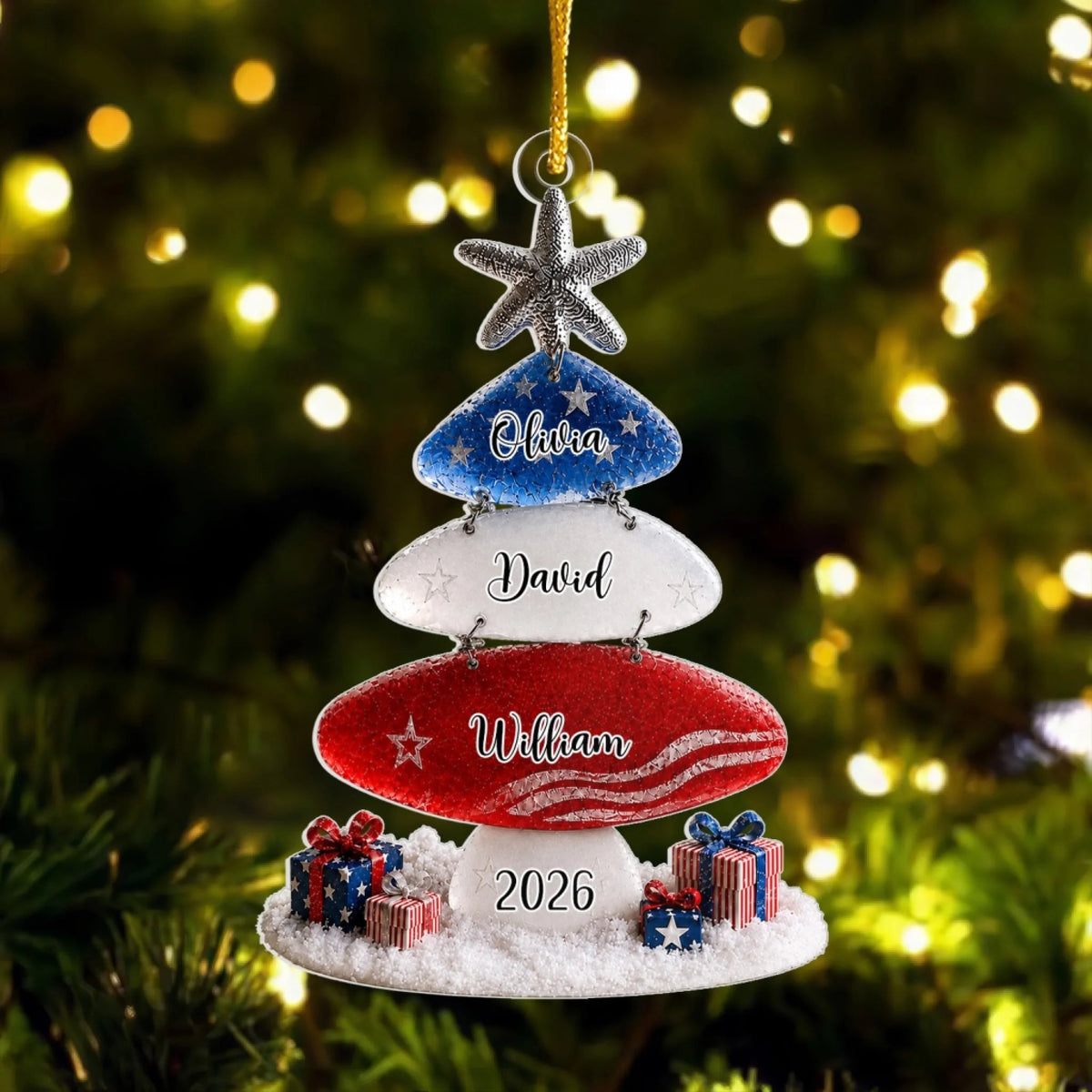 Patriotic Family Sea Glass Design Personalized Acrylic Ornament Christmas Gift for Patriotic Family