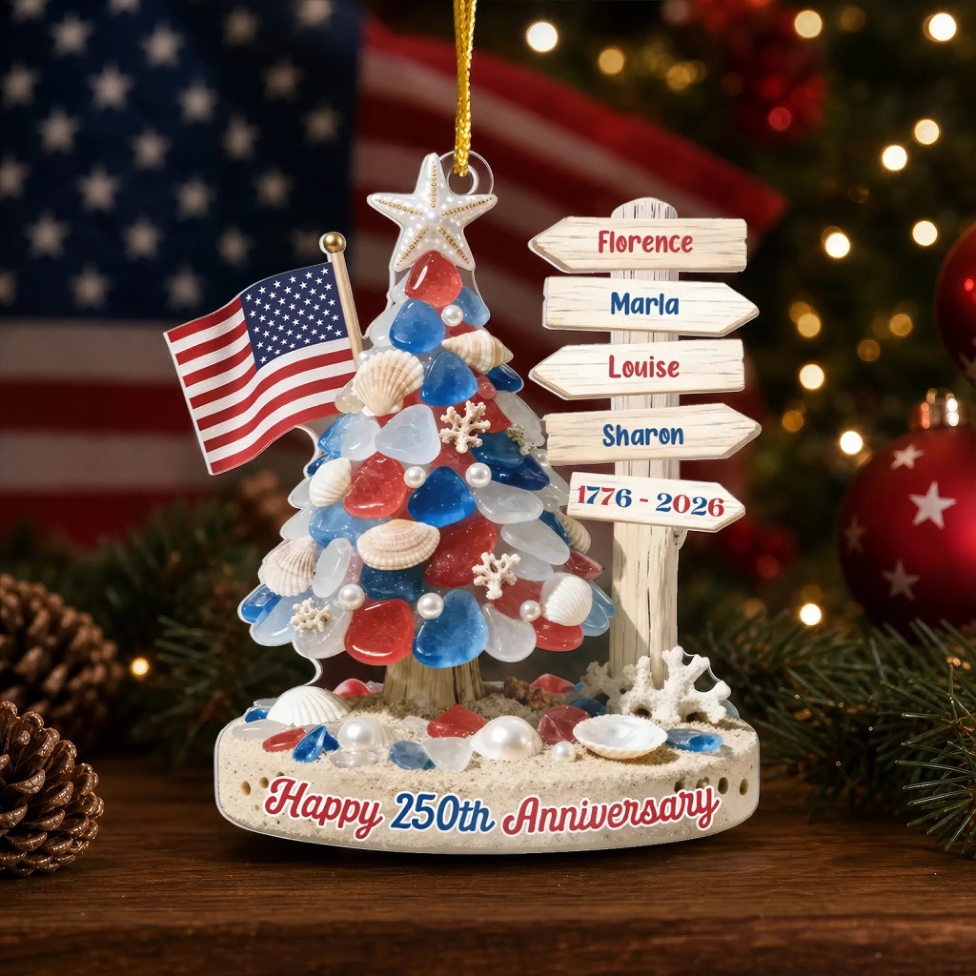 Stars, Stripes & Holiday Lights - Personalized Acrylic Ornament