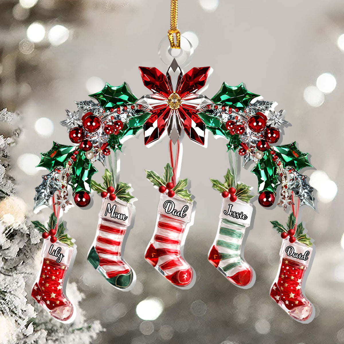 Festive Crystal Stockings Family - Personalized 1-Layer Acrylic Ornament