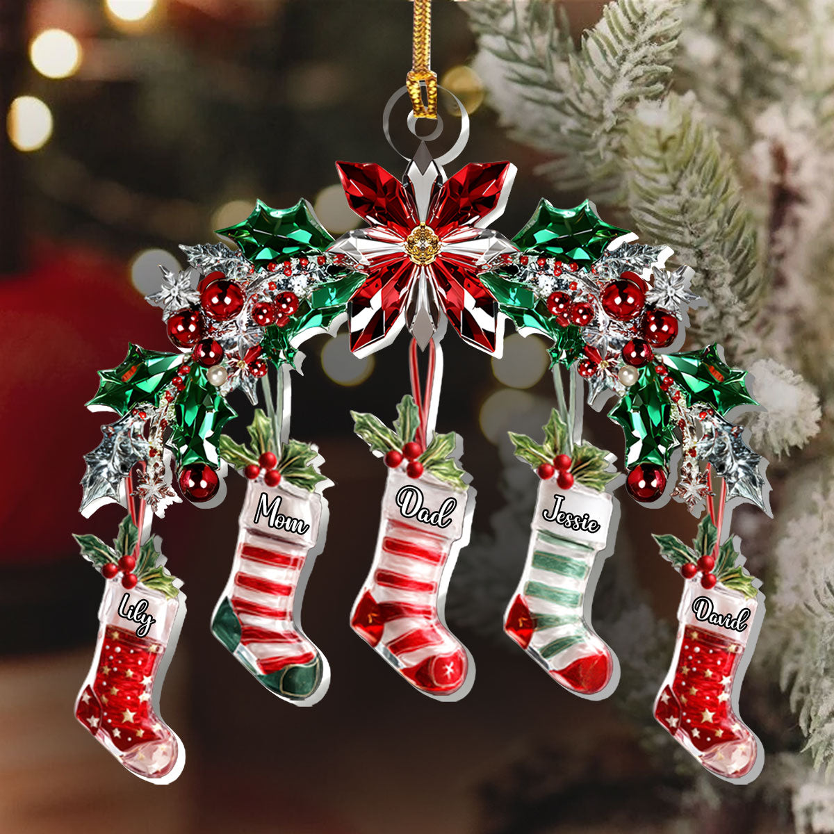 Festive Crystal Stockings Family - Personalized 1-Layer Acrylic Ornament