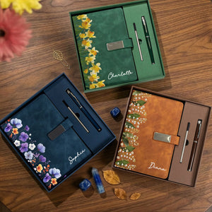 Custom Birth Flower & Name Personalized Notebook Set