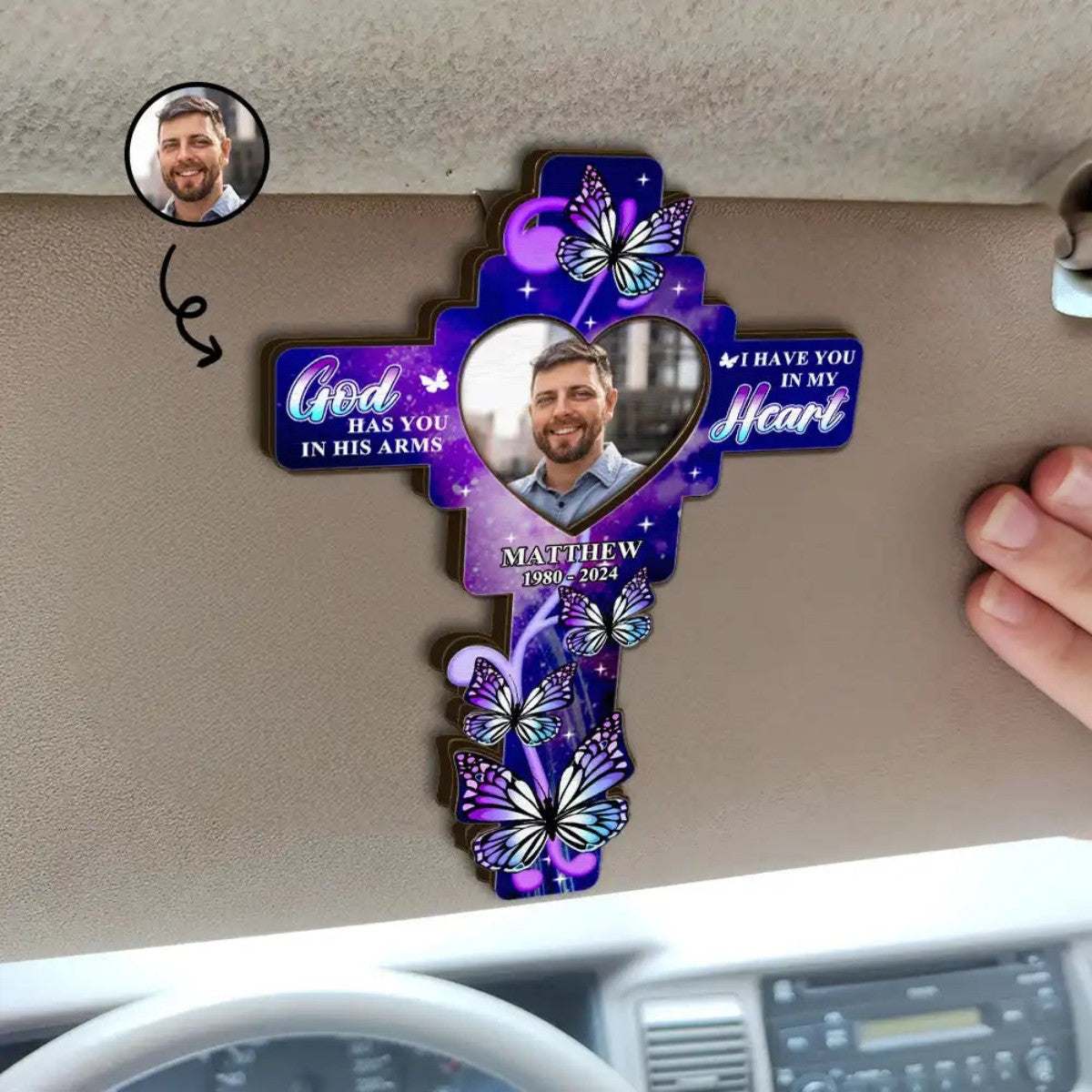 God Has You In His Arms Personalized Memorial Car Visor Clip