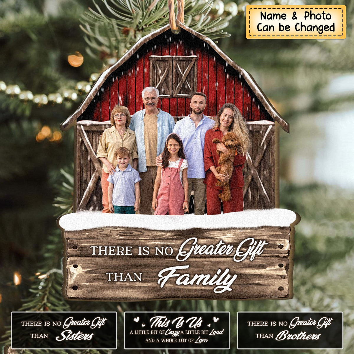 Red Barn Christmas Family Custom Photo - Personalized Photo Acrylic Ornament