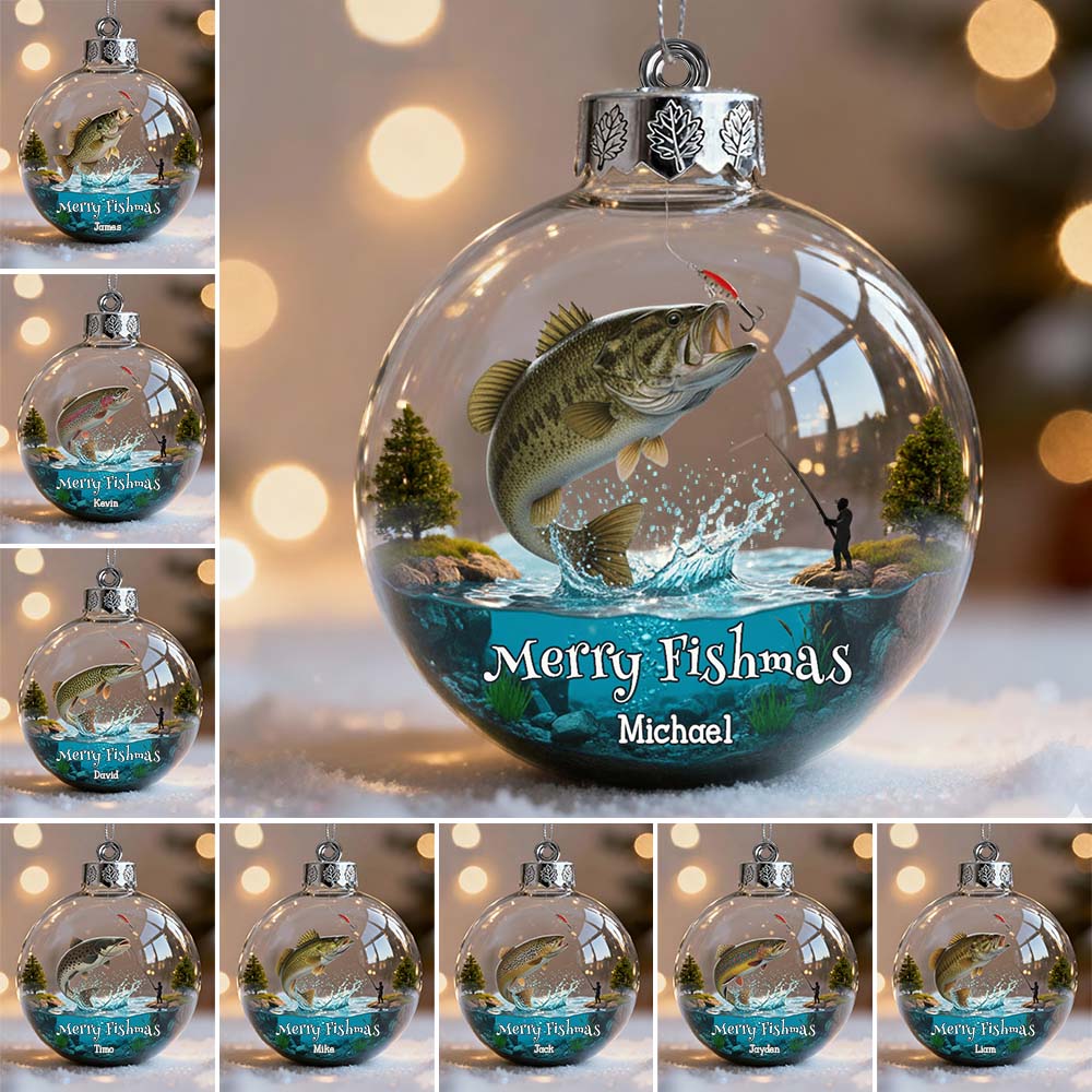 Merry Fishmas - Personalized Fishing Transparent Ornament