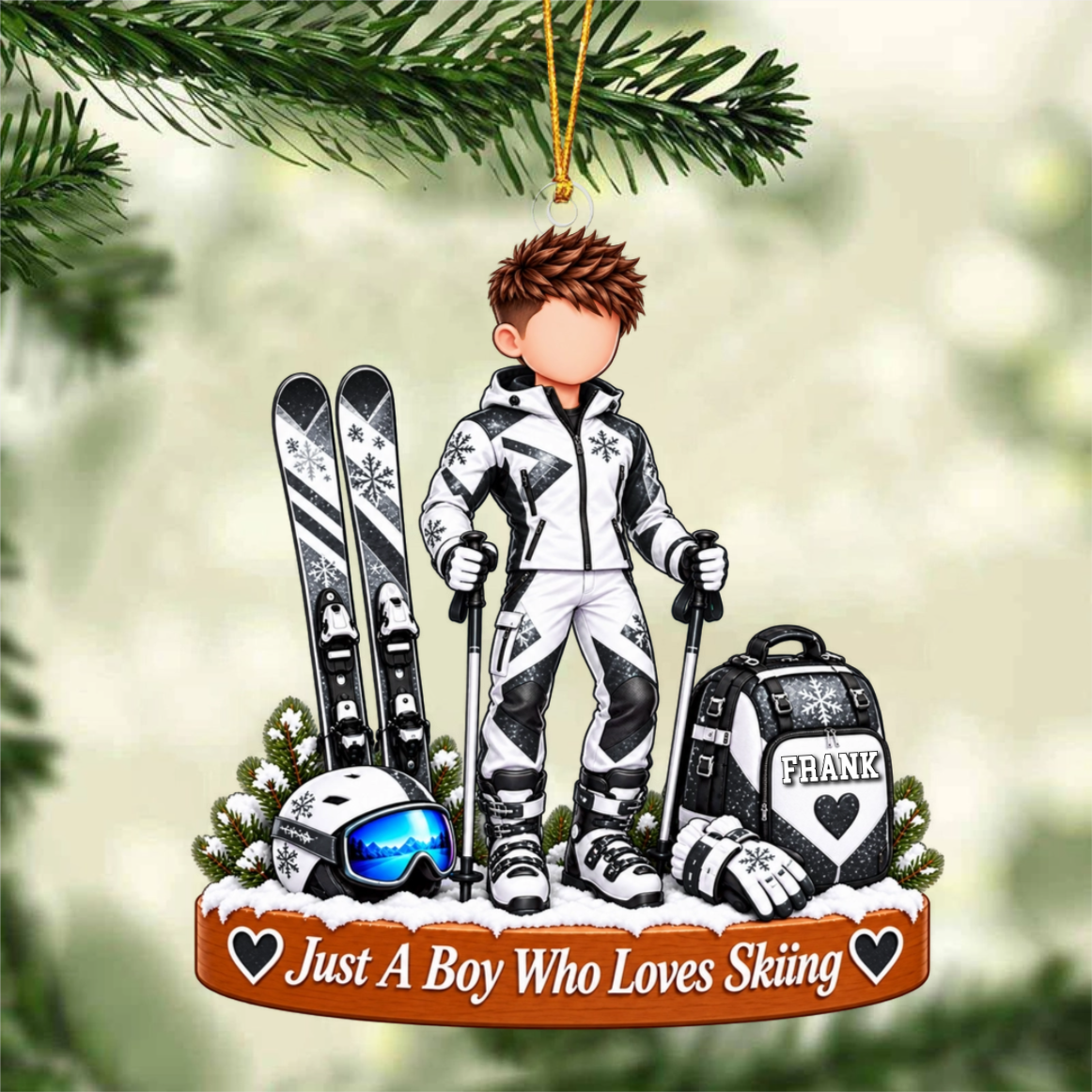 Personalized Ski Boy Ski Girl Christmas Ornament