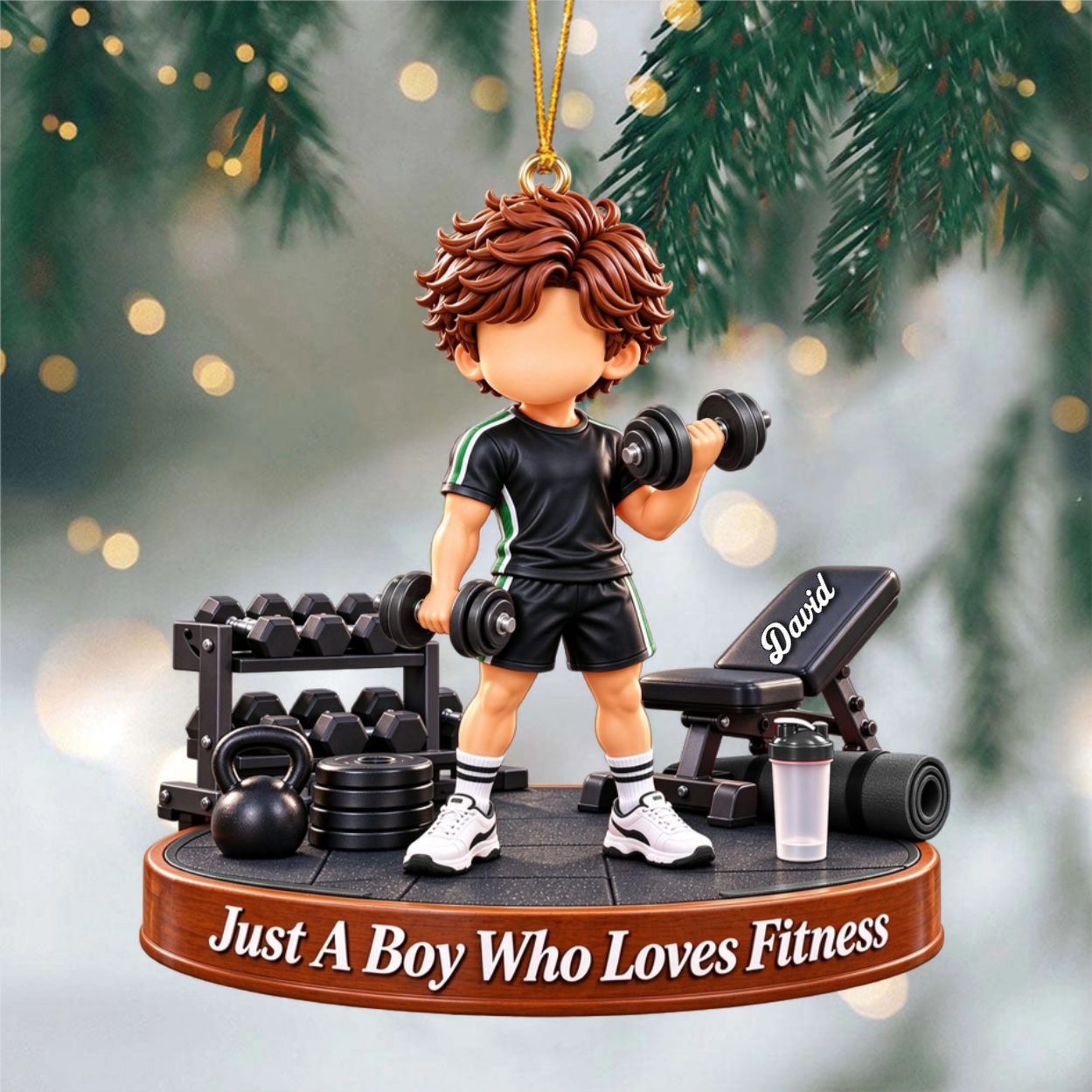 Gym Gift - Just A Boy Who Loves Fitness Personalized Christmas Ornament