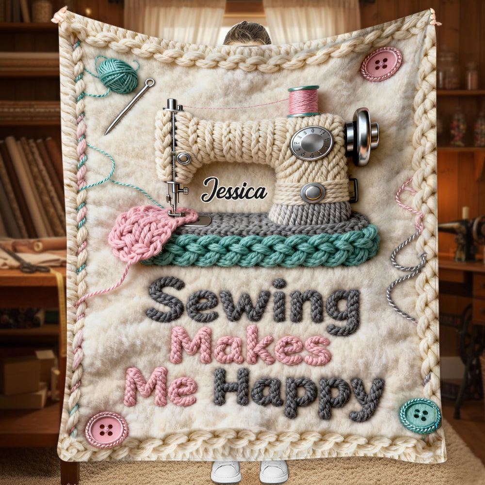 Sewing Makes Me Happy - Personalized Sewing Blanket