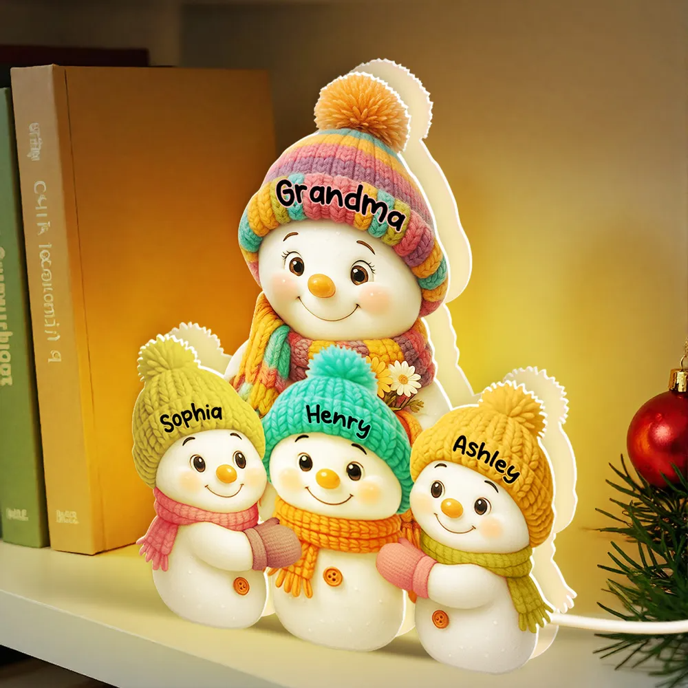 Snowman Grandma and Grandkids Personalized LED Light Box Christmas Gift for Family