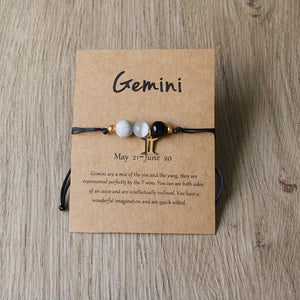 Natural Stone Hand Woven Bracelet With Twelve Constellations Paper Card