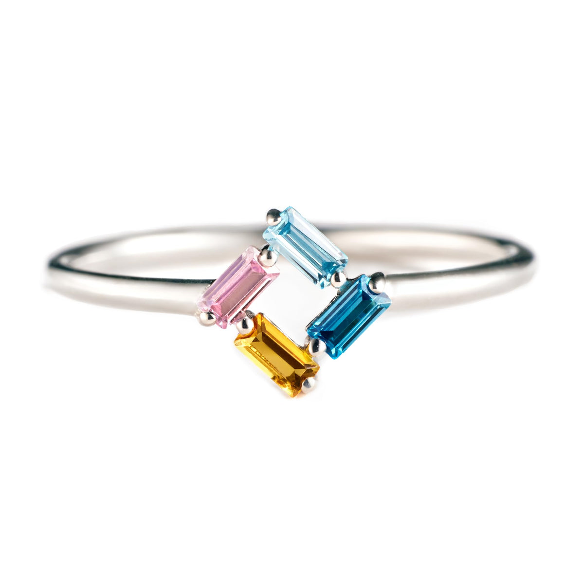 Personalized Baguette Mothers 3-6 Birthstones Family 925 Sliver Ring