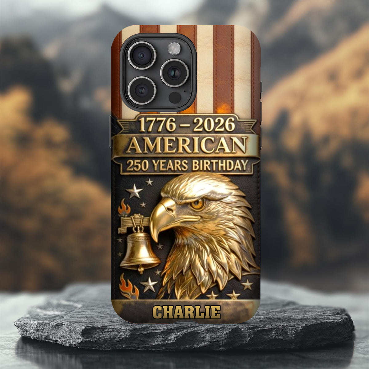250th Anniversary - Personalized Bald Eagle Leather Phone Case