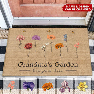 Personalized Grandma‘s Garden Love Grows Here Vintage Birth Flowers Doormat