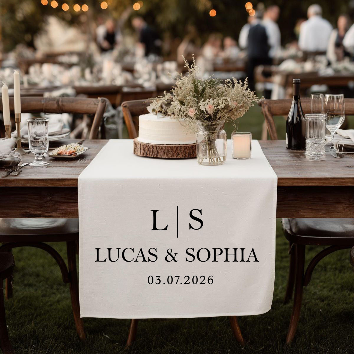 Initial Letter & Names - Personalized Wedding Table Runner, Sweetheart Table Sign, Engagement Party Decoration